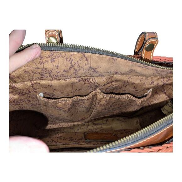 Patricia Nash Wicker Straw Weave Purse Handbag Orange Brown Leather - Picture 10 of 12